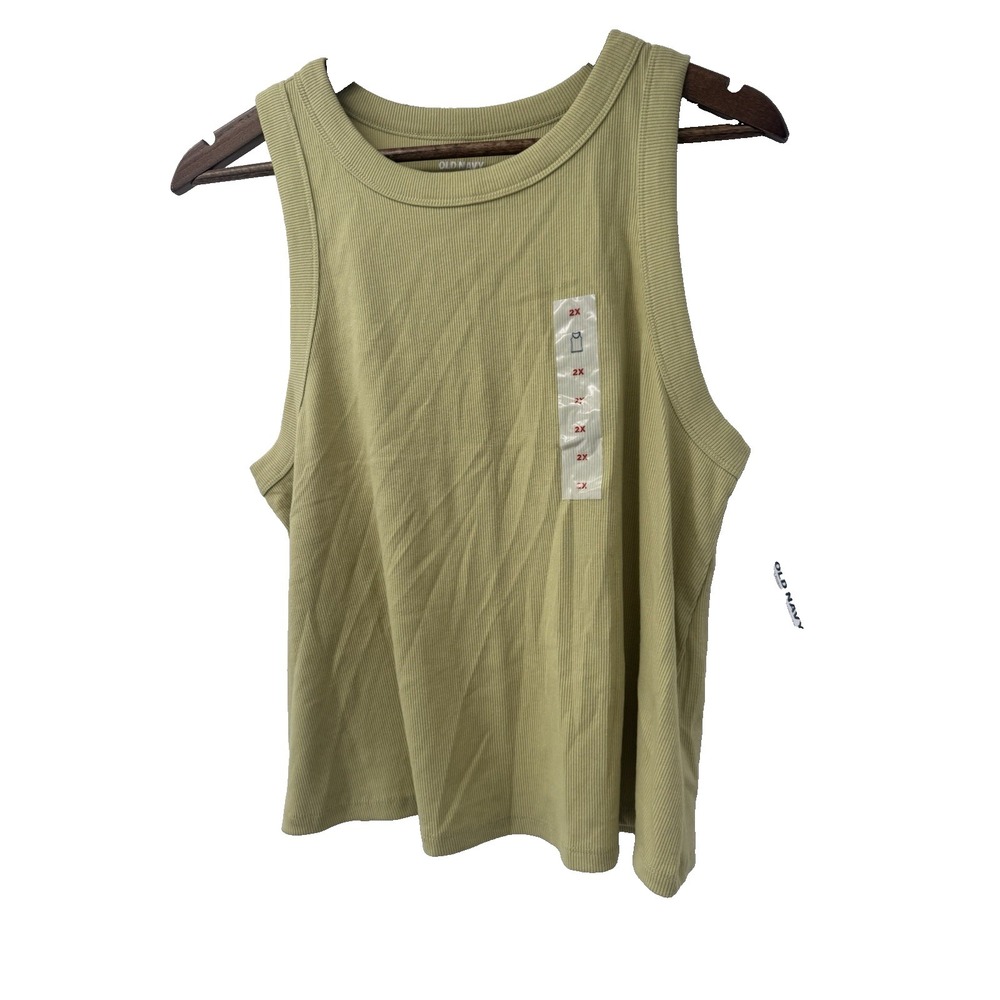 Old Navy Green Ribbed Basic Tank NWT capsule minimalist plus boho festival 2X